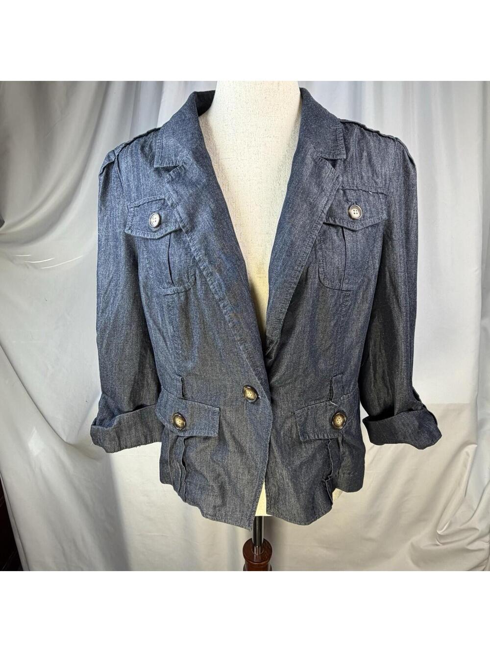 OBR Blazer Lightweight Dark Denim Buttons Belt Loops Classic Versatile Large